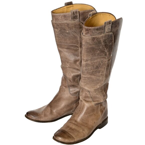 FRYE Distressed Brown/Gray Burnished Leather Tall Equestrian Boots Size 8 - Picture 3 of 11